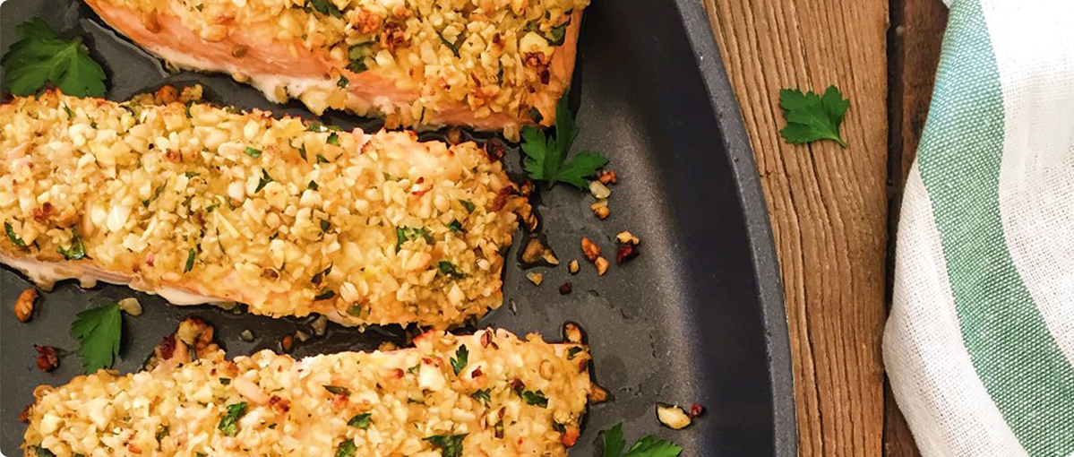 TAKE A BITE OF THIS NUT-CRUSTED SALMON DISH